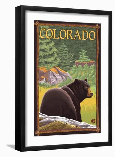 Black Bear in Forest - Colorado-Lantern Press-Framed Art Print