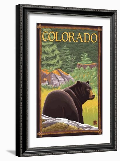 Black Bear in Forest - Colorado-Lantern Press-Framed Art Print