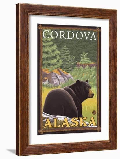 Black Bear in Forest, Cordova, Alaska-Lantern Press-Framed Art Print