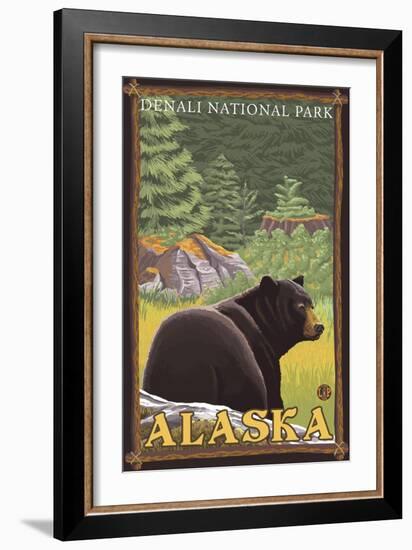 Black Bear in Forest, Denali National Park, Alaska-Lantern Press-Framed Art Print