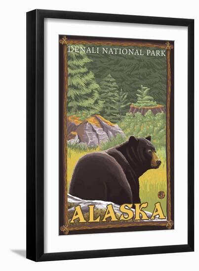 Black Bear in Forest, Denali National Park, Alaska-Lantern Press-Framed Art Print