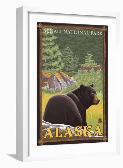 Black Bear in Forest, Denali National Park, Alaska-Lantern Press-Framed Art Print