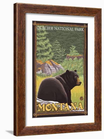 Black Bear in Forest, Glacier National Park, Montana-Lantern Press-Framed Art Print