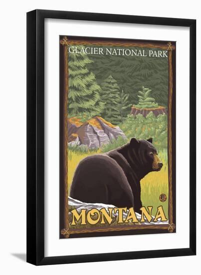 Black Bear in Forest, Glacier National Park, Montana-Lantern Press-Framed Art Print