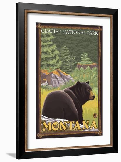 Black Bear in Forest, Glacier National Park, Montana-Lantern Press-Framed Art Print