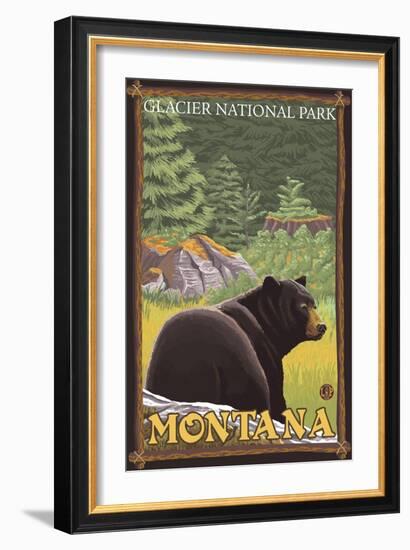 Black Bear in Forest, Glacier National Park, Montana-Lantern Press-Framed Art Print