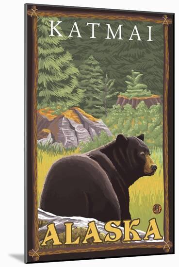 Black Bear in Forest, Katmai, Alaska-Lantern Press-Mounted Art Print