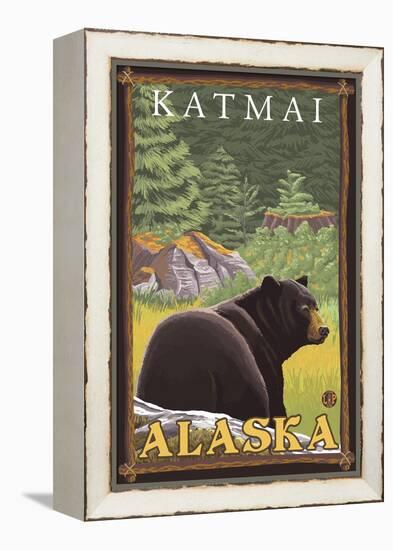 Black Bear in Forest, Katmai, Alaska-Lantern Press-Framed Stretched Canvas