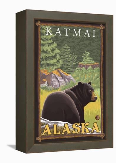 Black Bear in Forest, Katmai, Alaska-Lantern Press-Framed Stretched Canvas