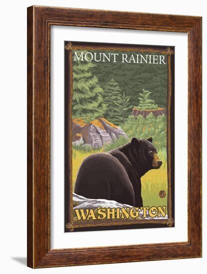 Black Bear in Forest, Mount Rainier, Washington-Lantern Press-Framed Art Print