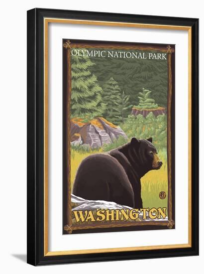 Black Bear in Forest, Olympic National Park, Washington-Lantern Press-Framed Art Print