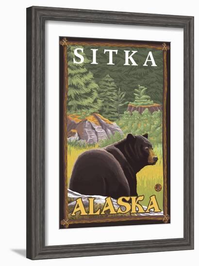 Black Bear in Forest, Sitka, Alaska-Lantern Press-Framed Art Print