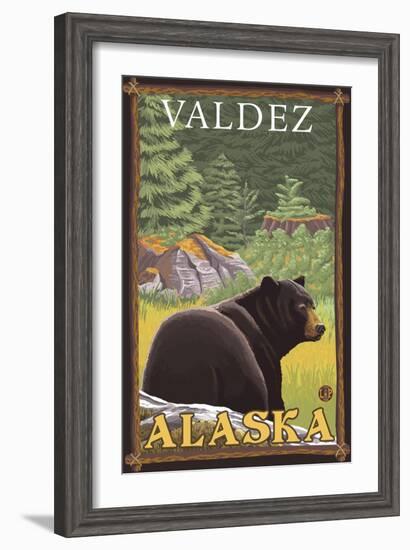 Black Bear in Forest, Valdez, Alaska-Lantern Press-Framed Art Print