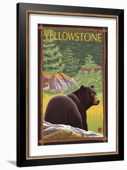 Black Bear in Forest, Yellowstone National Park-Lantern Press-Framed Art Print