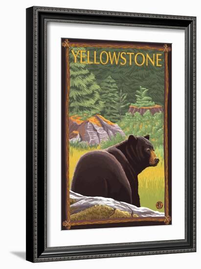 Black Bear in Forest, Yellowstone National Park-Lantern Press-Framed Art Print