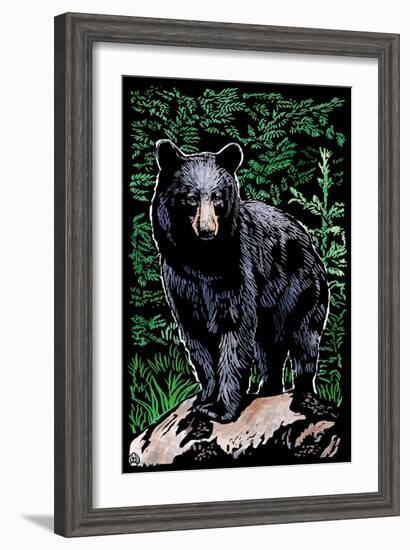 Black Bear - Scratchboard-Lantern Press-Framed Art Print