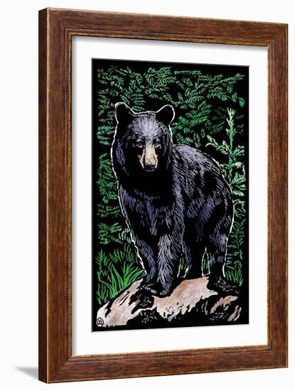 Black Bear - Scratchboard-Lantern Press-Framed Art Print