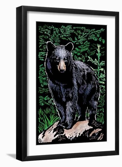 Black Bear - Scratchboard-Lantern Press-Framed Art Print