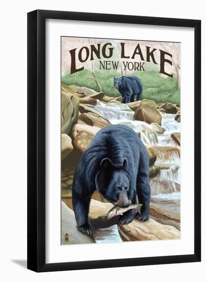 Black Bears Fishing-Lantern Press-Framed Art Print