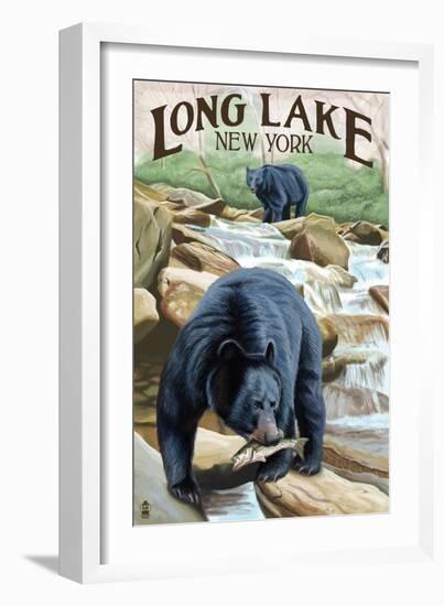 Black Bears Fishing-Lantern Press-Framed Art Print