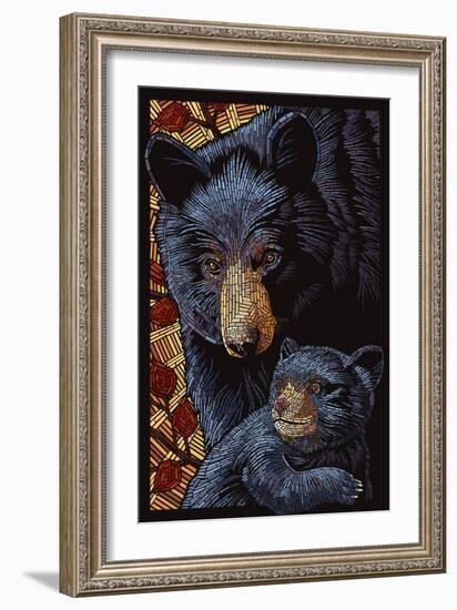 Black Bears - Paper Mosaic-Lantern Press-Framed Art Print