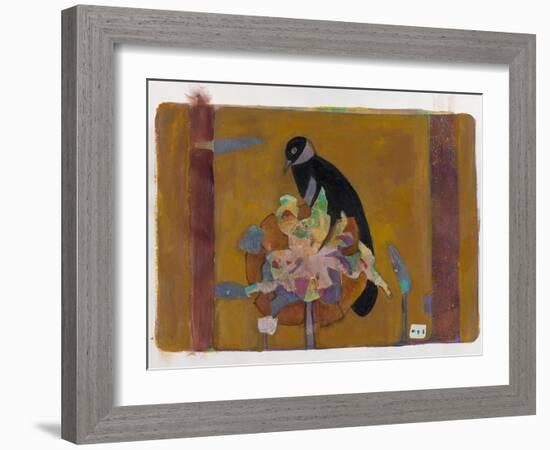 Black Bird on Bronzed Flower 10-Maria Pietri Lalor-Framed Giclee Print