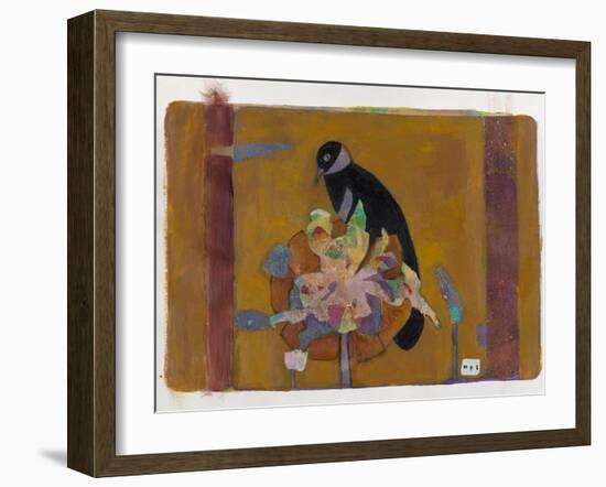 Black Bird on Bronzed Flower 10-Maria Pietri Lalor-Framed Giclee Print