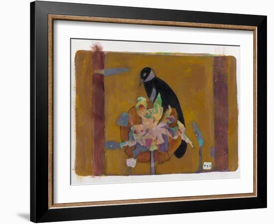 Black Bird on Bronzed Flower 10-Maria Pietri Lalor-Framed Giclee Print