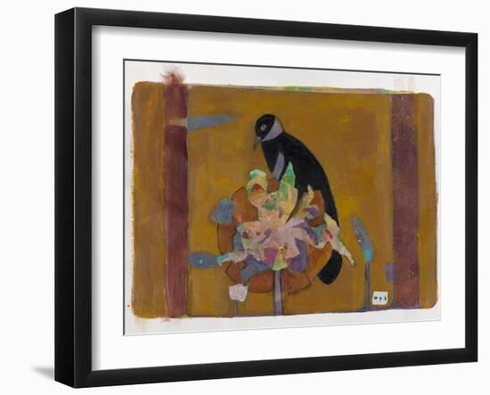 Black Bird on Bronzed Flower 10-Maria Pietri Lalor-Framed Giclee Print