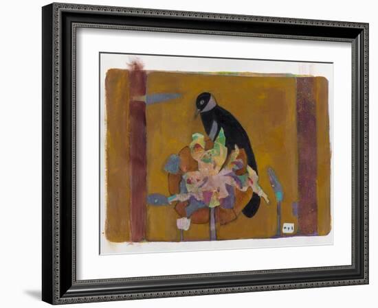 Black Bird on Bronzed Flower 10-Maria Pietri Lalor-Framed Giclee Print