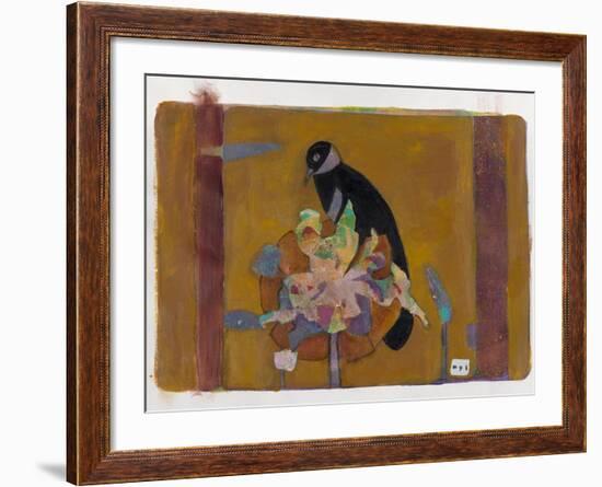 Black Bird on Bronzed Flower 10-Maria Pietri Lalor-Framed Giclee Print