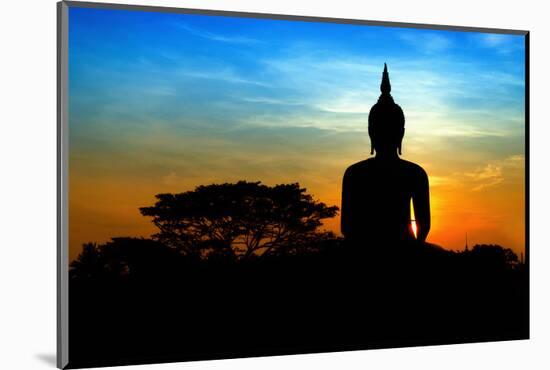 Black Buddha Silhouette atDusk-null-Mounted Art Print