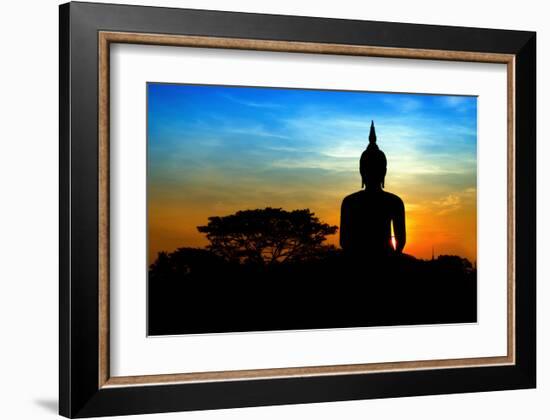 Black Buddha Silhouette atDusk-null-Framed Art Print