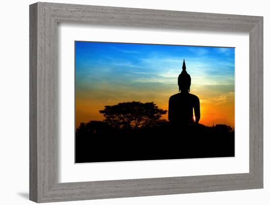 Black Buddha Silhouette atDusk-null-Framed Art Print