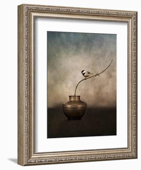 Black Capped Chickadee on a Vase-Jai Johnson-Framed Giclee Print