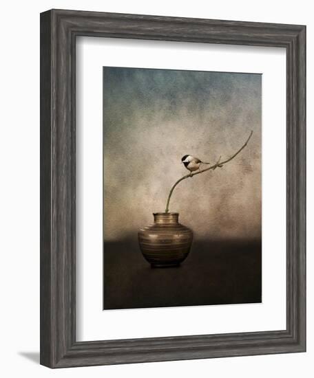 Black Capped Chickadee on a Vase-Jai Johnson-Framed Giclee Print