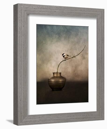 Black Capped Chickadee on a Vase-Jai Johnson-Framed Giclee Print