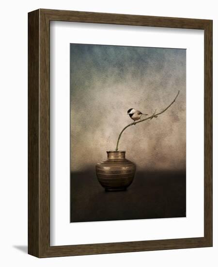 Black Capped Chickadee on a Vase-Jai Johnson-Framed Giclee Print