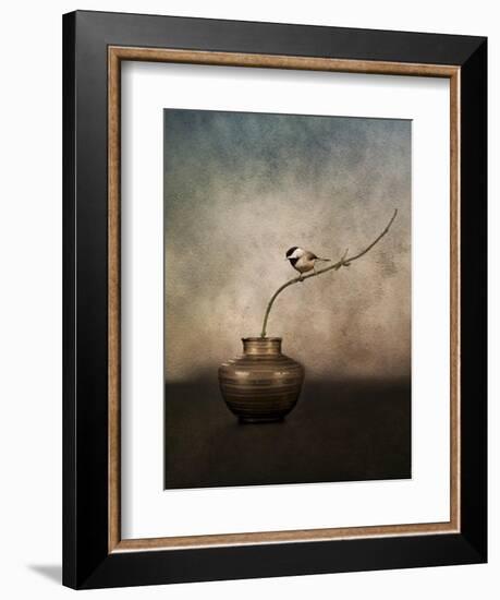 Black Capped Chickadee on a Vase-Jai Johnson-Framed Giclee Print