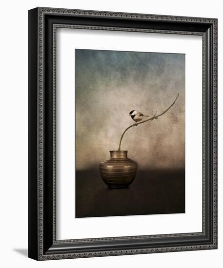 Black Capped Chickadee on a Vase-Jai Johnson-Framed Giclee Print