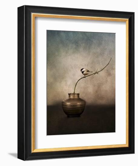 Black Capped Chickadee on a Vase-Jai Johnson-Framed Giclee Print