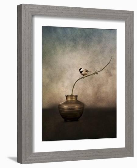 Black Capped Chickadee on a Vase-Jai Johnson-Framed Giclee Print