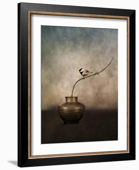 Black Capped Chickadee on a Vase-Jai Johnson-Framed Giclee Print