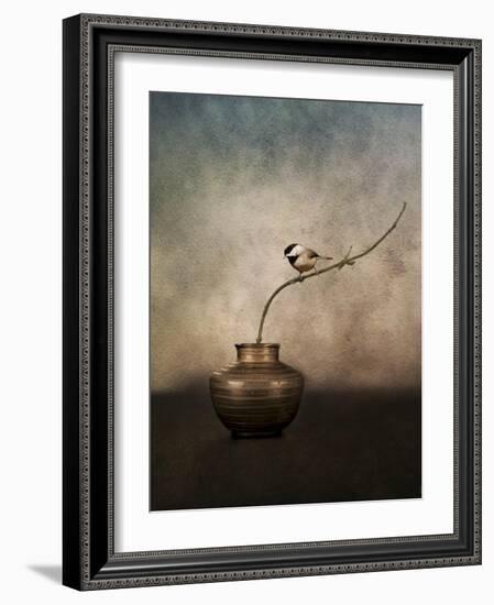 Black Capped Chickadee on a Vase-Jai Johnson-Framed Giclee Print