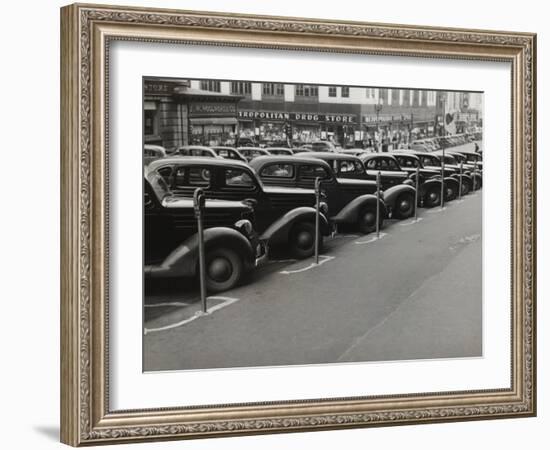 Black Cars and Meters, Omaha, Nebraska, c.1938-John Vachon-Framed Photo