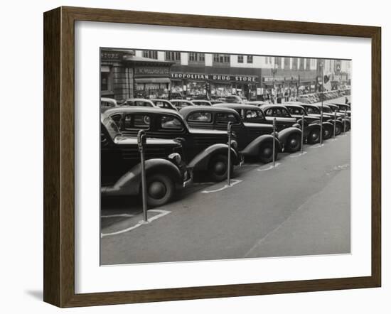 Black Cars and Meters, Omaha, Nebraska, c.1938-John Vachon-Framed Photo