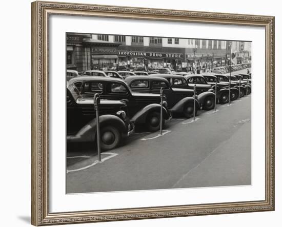 Black Cars and Meters, Omaha, Nebraska, c.1938-John Vachon-Framed Photo