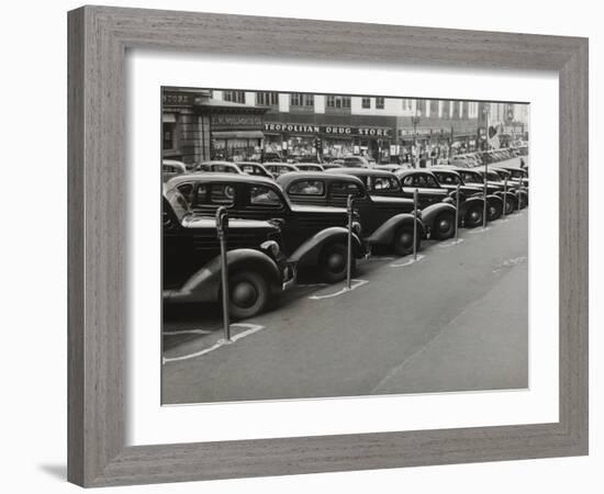 Black Cars and Meters, Omaha, Nebraska, c.1938-John Vachon-Framed Photo