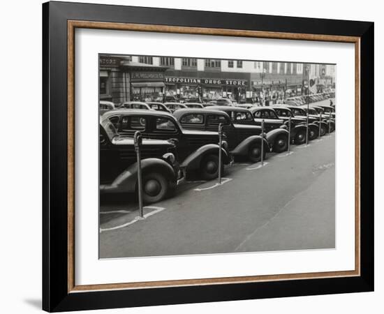 Black Cars and Meters, Omaha, Nebraska, c.1938-John Vachon-Framed Photo