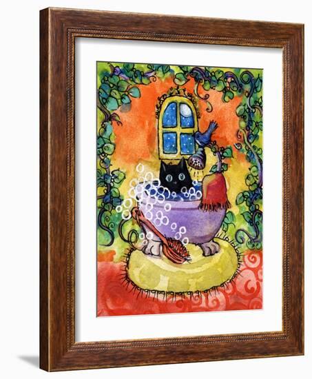 Black Cat Bath-sylvia pimental-Framed Art Print